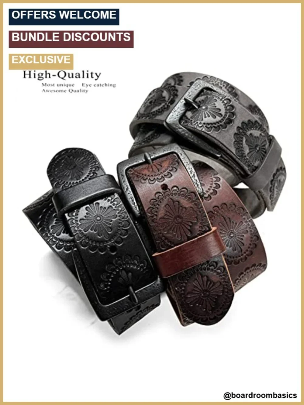 Western Tooled Full Grain Leather Belt 1.5